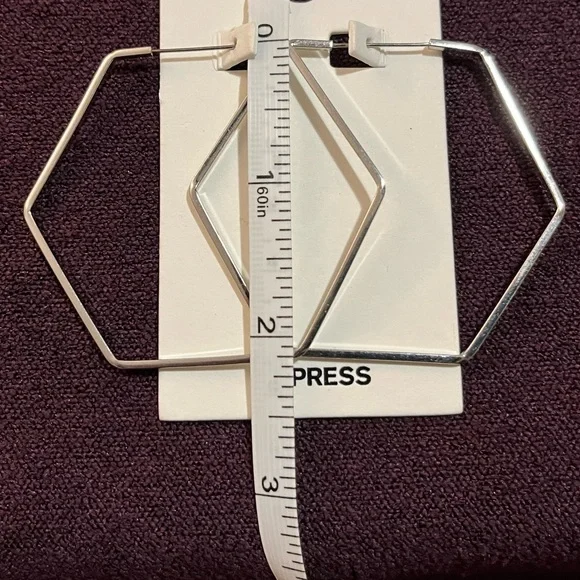 Express Silver Hexagon Hoop Earrings - New With Tags - Picture 4 of 5